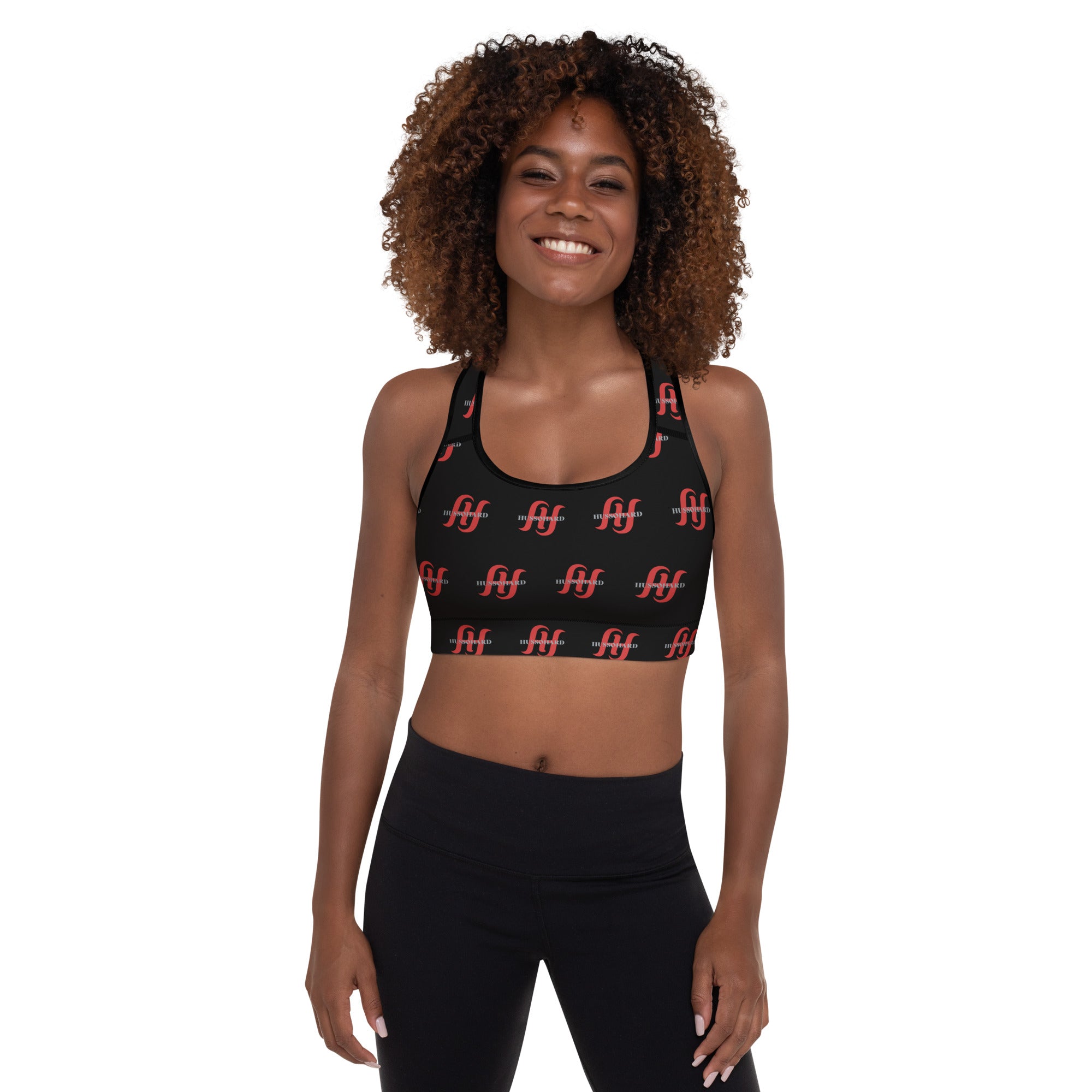 Women's Sports Bra - Padded Sports Bra Red H Print | Husso Hard