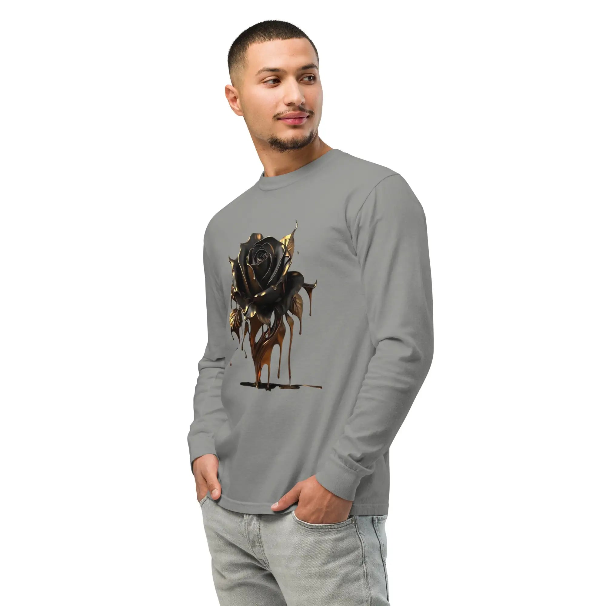 Unisex Husso Hard grey heavyweight long sleeve shirt, front view, casual streetwear