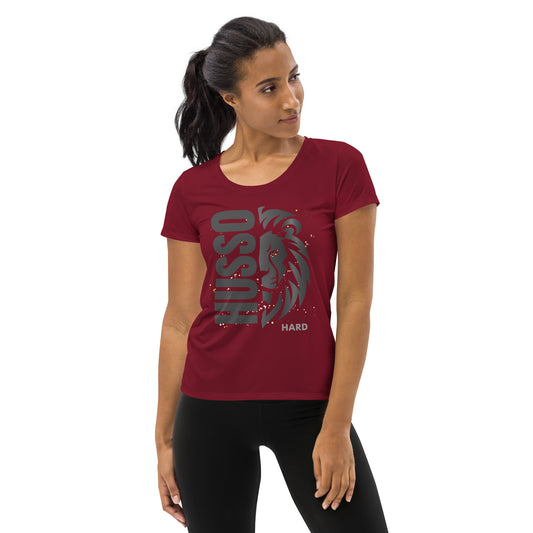 Women's Burgundy Lion Graphic Athletic Shirt with Husso Hard lion design