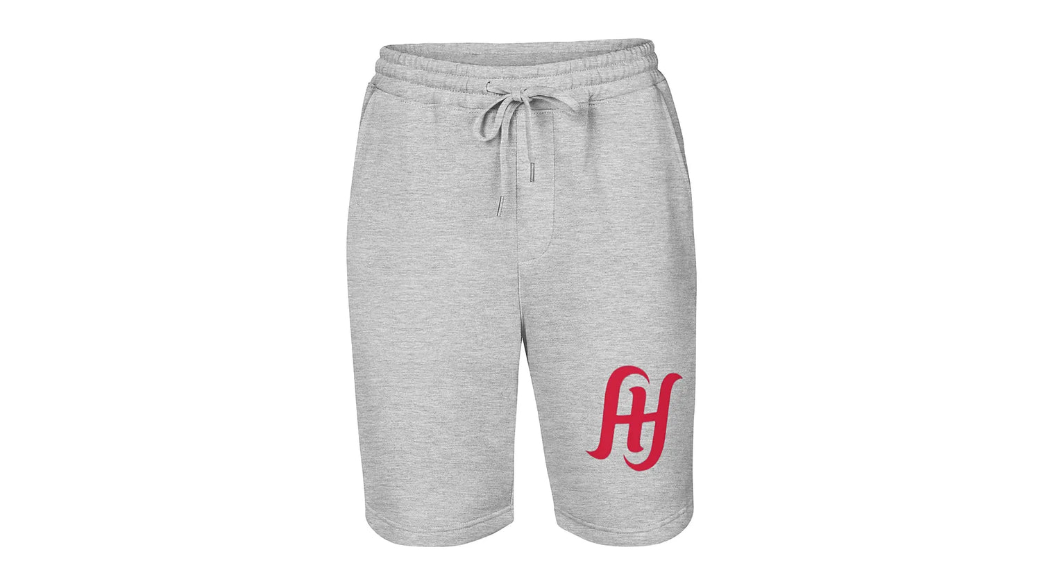 Husso Hard grey men’s fleece shorts with red logo for athletic streetwear 
