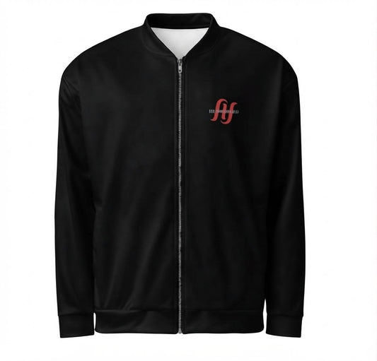 Men’s Black Bomber Jacket – Red HH Logo, Unisex Fit