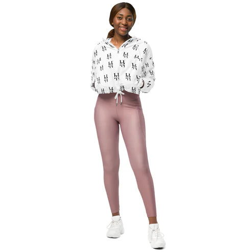 Women’s Double Black H All-Over Print Cropped Windbreaker (XS–2XL)