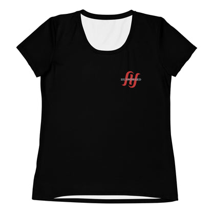 Women's Black Spandex Athletic Shirt with Red Logo