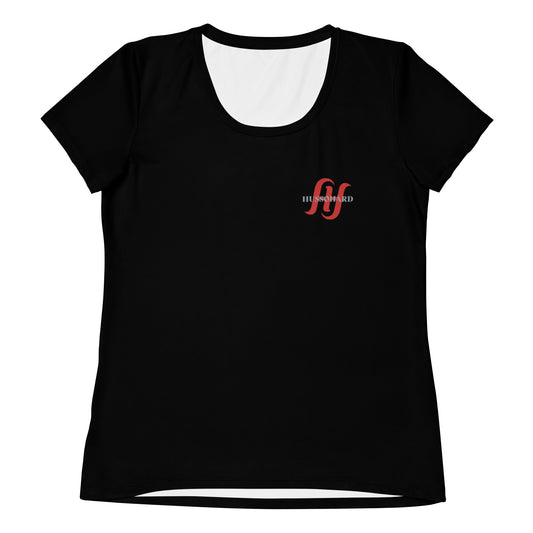 Women's Black Spandex Athletic Shirt with Red Logo