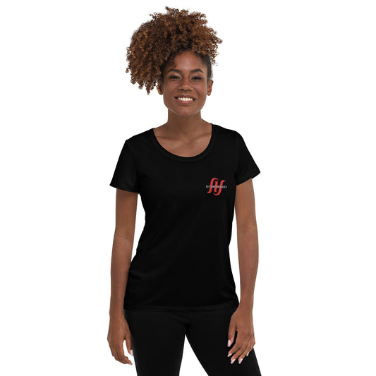 Women's Black Spandex Athletic Shirt with Red Logo