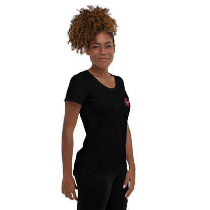 Women's Black Spandex Athletic Shirt with Red Logo