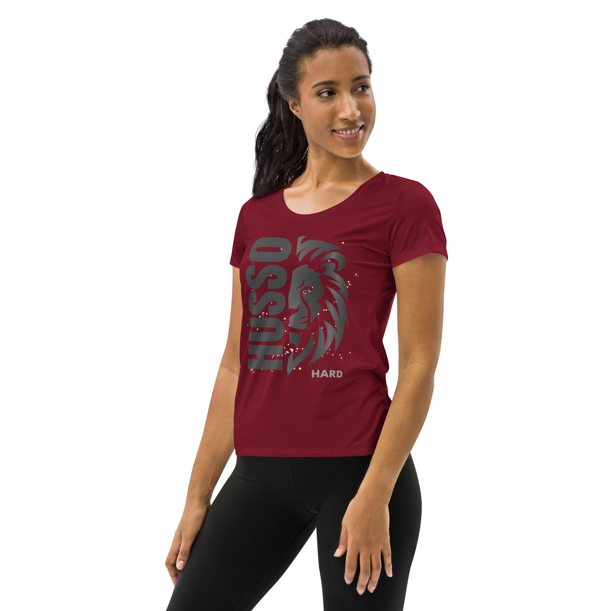 Women's Burgundy Lion Graphic Athletic Shirt front angle