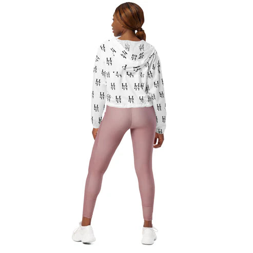 Women’s Double Black H All-Over Print Cropped Windbreaker (XS–2XL)