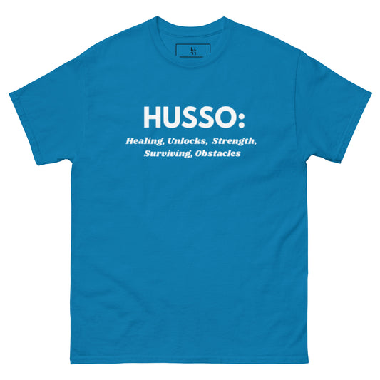Sapphire HUSSO acronym T-shirt, front flat view