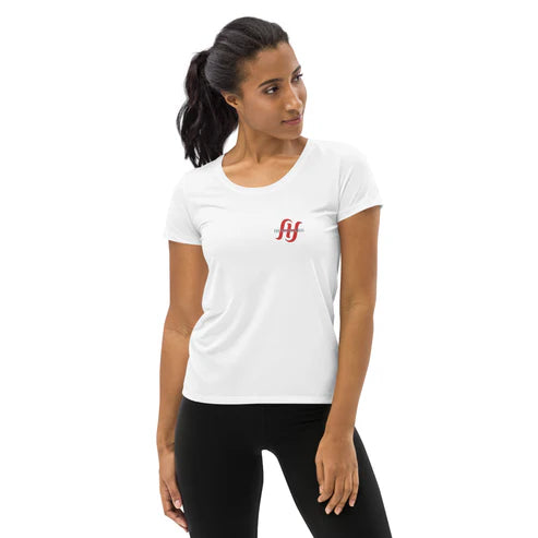 Women's White Spandex Athletic Shirt with Red Logo