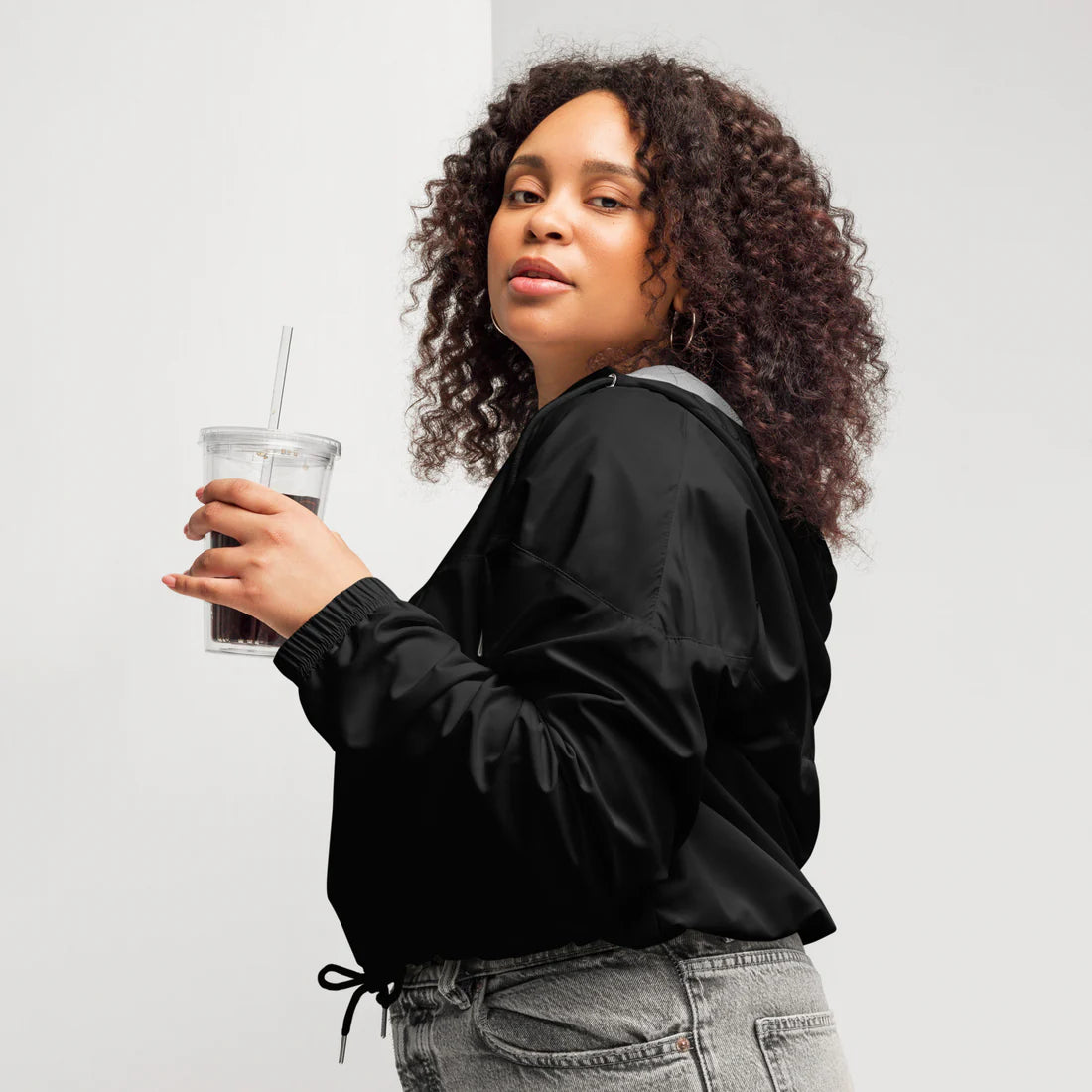 Women’s Minimalist Logo Cropped Windbreaker (XS–2XL)