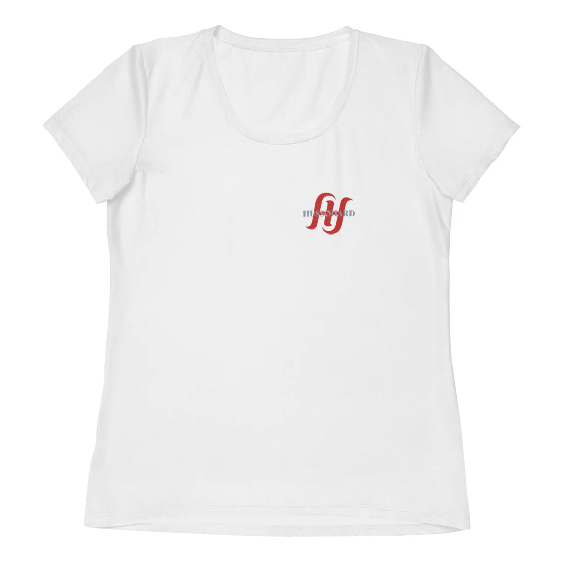 Women's White Spandex Athletic Shirt with Red Logo