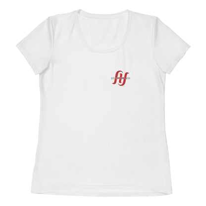 Women's White Spandex Athletic Shirt with Red Logo